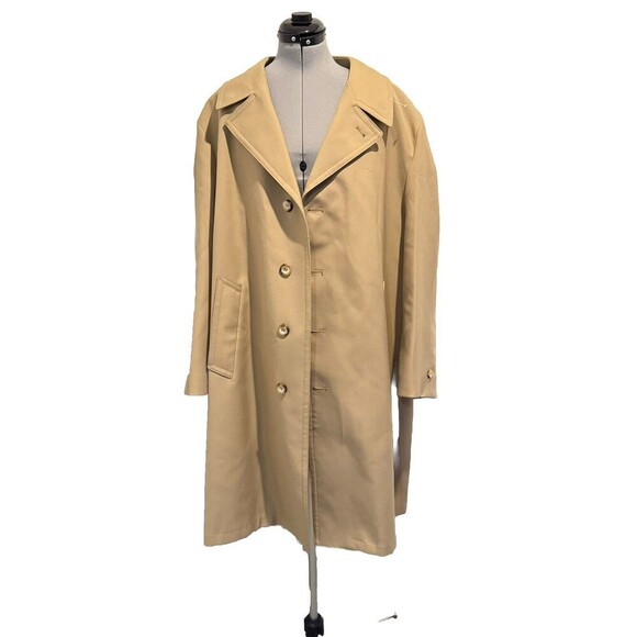 Vintage Sears 70s Winter Car Trench Long Coat 46 Reg Tan Zip out liner